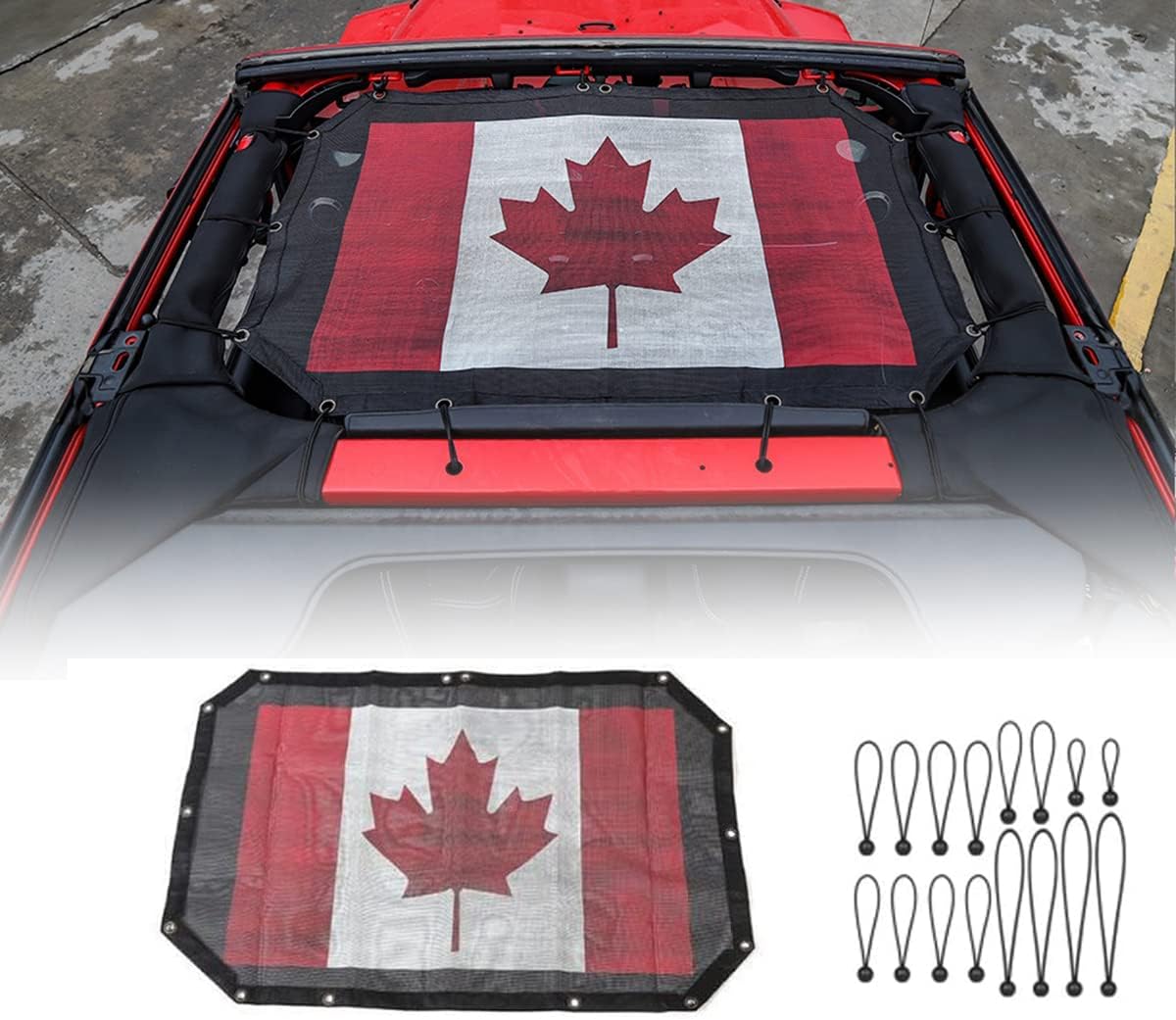 Sun Shade Top Cover,UV Bikini Blocker Screen,Mesh Sunshade Cover for Jeep Wrangler JK JKU 2007-2018,Durable Polyester,Canadian Flag