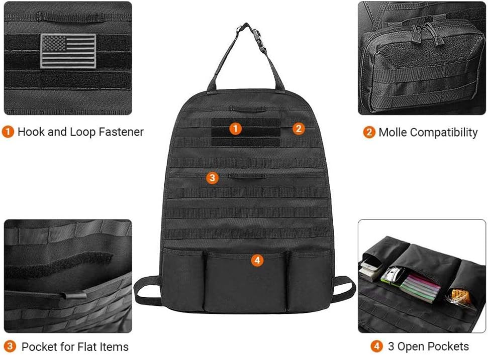 AIRSOFTPEAK Car Backseat Organizer Tactical Molle Panel Seat Back Protector Cover Nylon Vehicle Car Back Seat Cover Pocket Storage