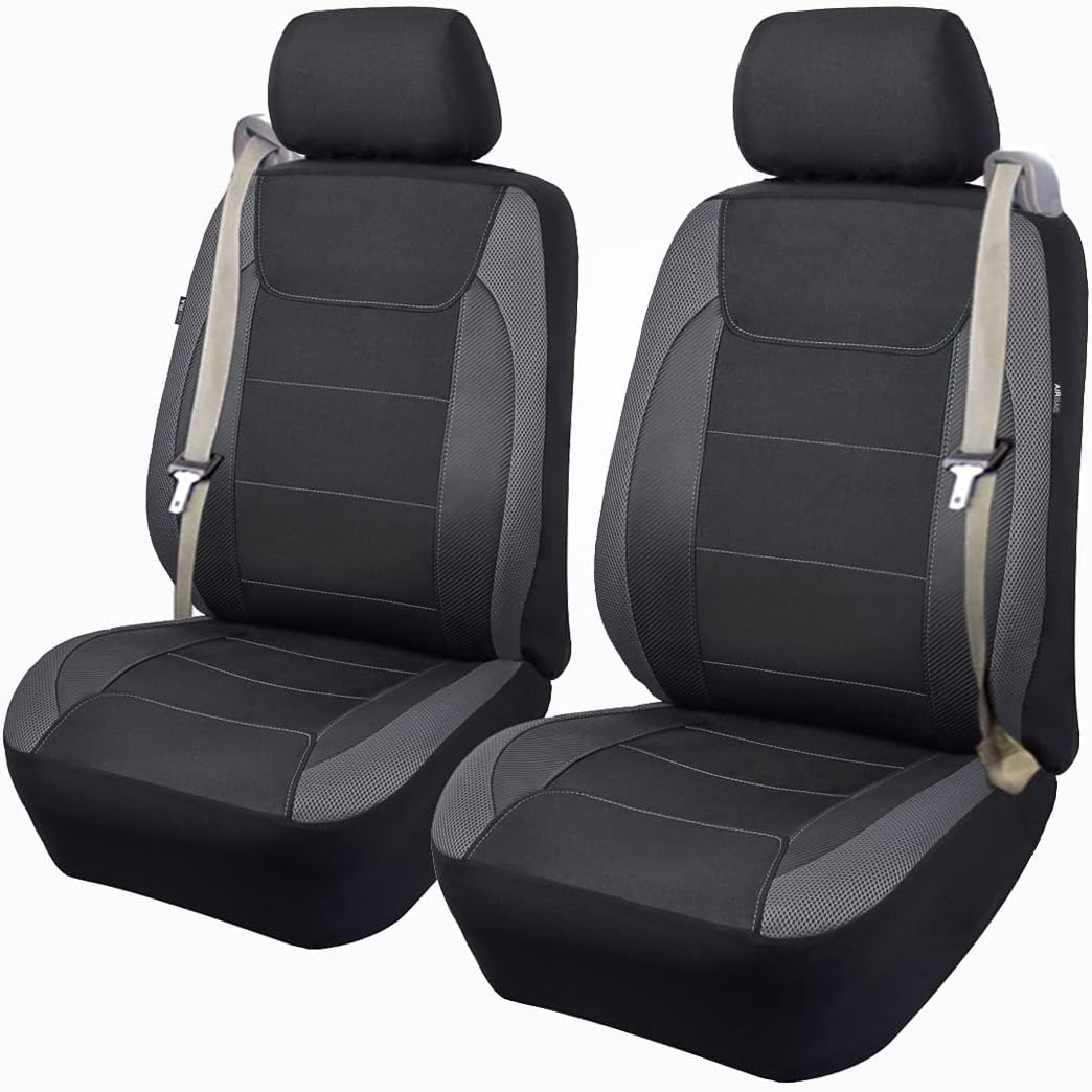 Flying Banner car seat Covers Quality Carbon Fiber Air Mesh Fabric Sport Low High Back Bucket Back Pocket Arm Rest (2 Fronts - High Bucket, Blue)