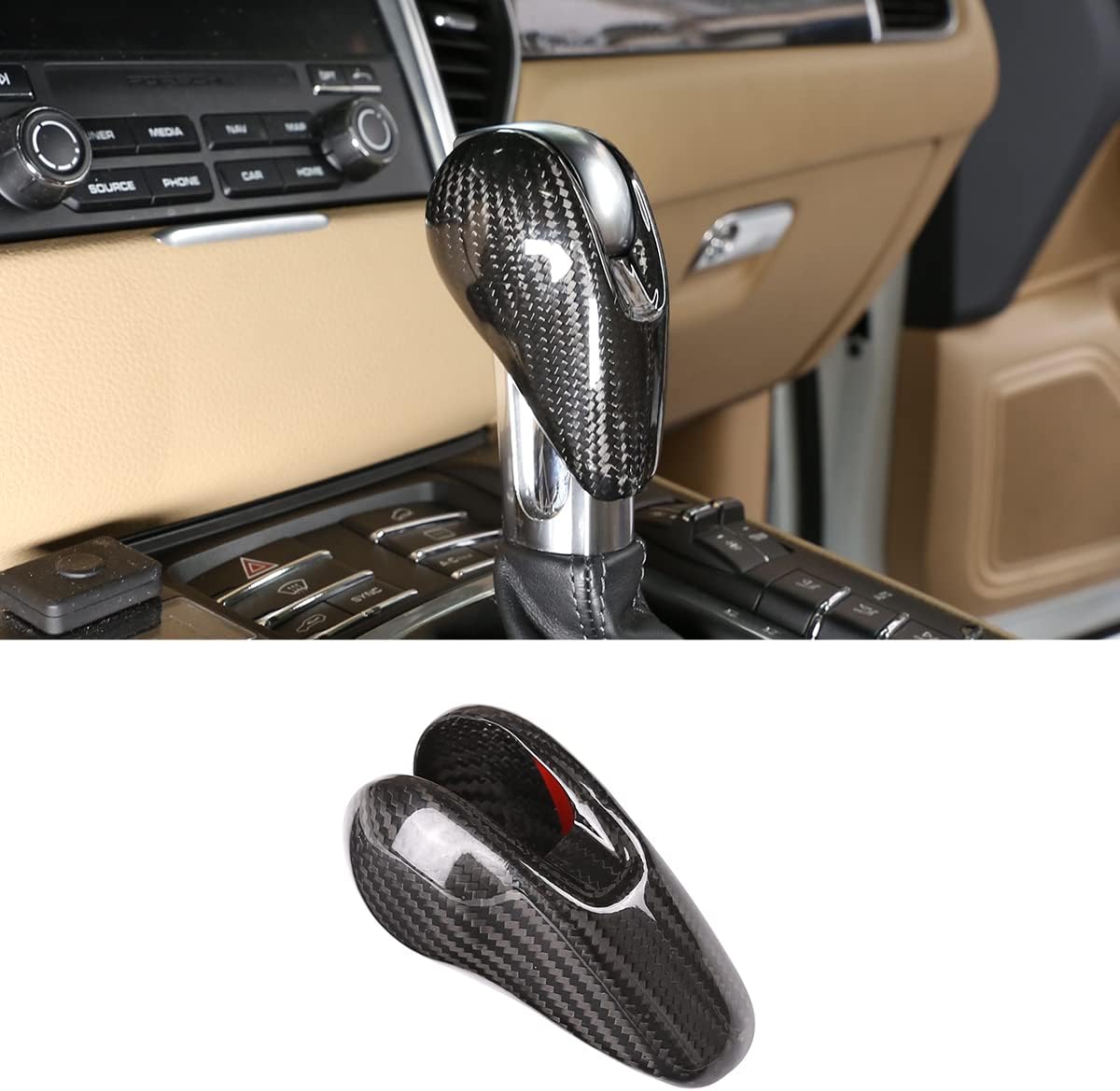 taruisixt Fit for Porsche Macan Panamera Cayman 911 718 Boxster 2009-2020 Real Carbon Fiber Interior Gear Shift Head Cover Knob Trim Car Interior Accessories (Forged Carbon)