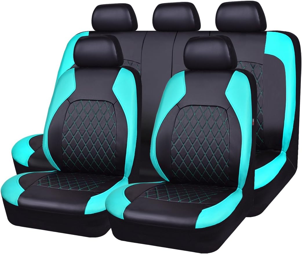Horse Kingdom Universal Deluxe Pu Luxury Vinyl Car Seat Covers Full Set, Airbag Compatible, Breathable, Fit for Cars, Trucks, SUVs(Black with Red)