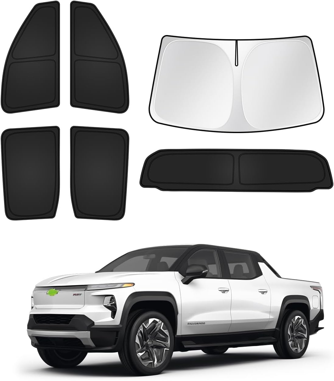 Canvcle Sunshades for Chevrolet/Chevy Silverado EV 2024 2025 Accessories Windshield Sun Shade Side Rear Window Shade Cover Sun Visor Shield Privacy Protection Keep Vehicle Cool Black 6PCS