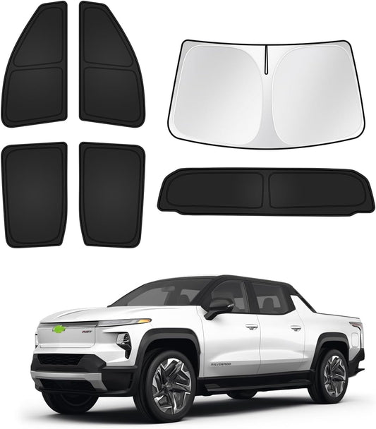 Canvcle Sunshades for Chevrolet/Chevy Silverado EV 2024 2025 Accessories Windshield Sun Shade Side Rear Window Shade Cover Sun Visor Shield Privacy Protection Keep Vehicle Cool Black 6PCS