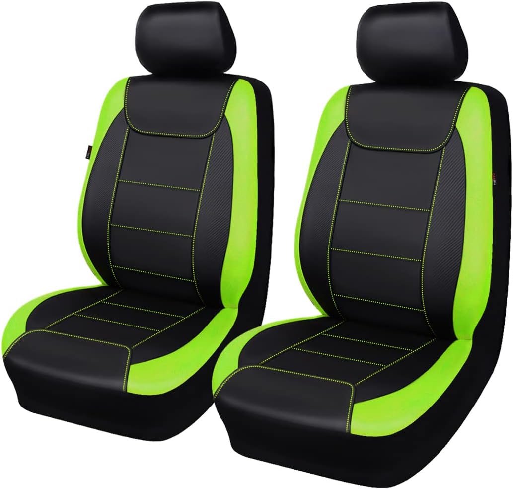 Flying Banner car seat Covers Protects Water Proof Faux Leather Carbon Fiber Front and Rear Bench (Black Black, Full Set - 9PCS)