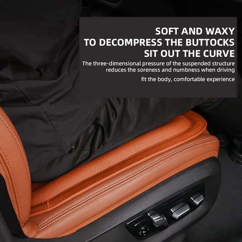 KUNIO Nappa Leather Car Seat Cushion Fit for Honda Car Seat Cushion Pad Comfort Memory Foam & Non-Slip Rubber Bottom Orange