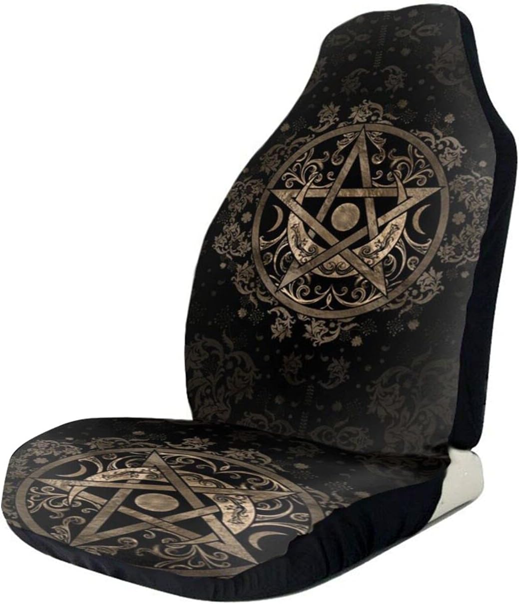 Ninegty Triple Moon Goddess Wiccan Gold Pentagram Universal Car Seat Covers Anti-Slip Seat Cover Protectors for Sedan Truck Van