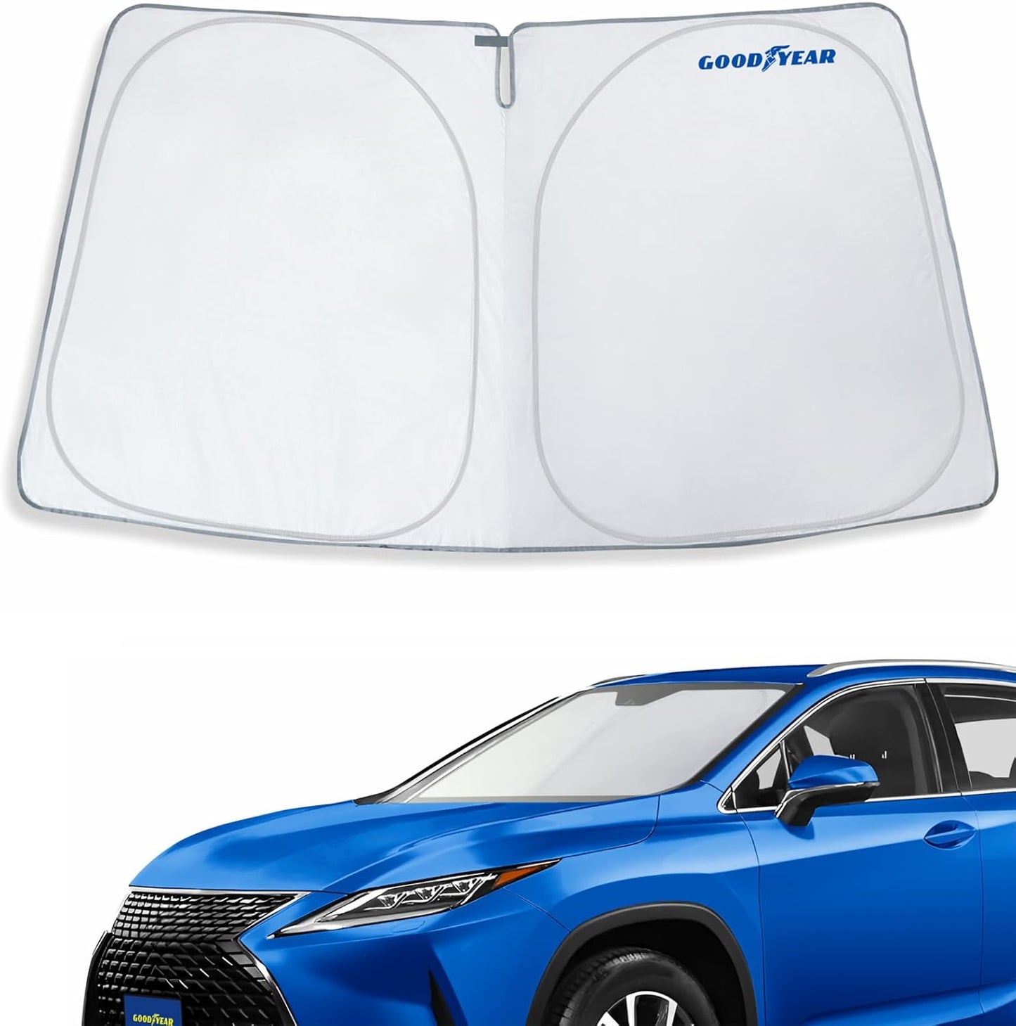 Goodyear Foldable Windshield Sunshade for Chevrolet (Chevy) Tahoe 2021-2025, SUV car Accessories, Sunshade Cover, Sun Shade Car Windshield, Window Sun Blocker - GY008221