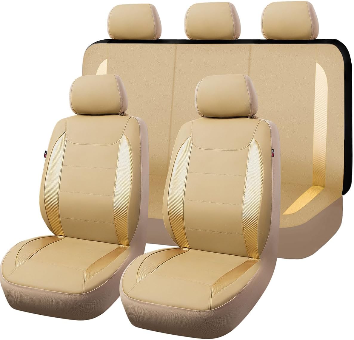 Flying Banner car seat Covers Protects Water Proof Faux Leather Carbon Fiber Front and Rear Bench (Black Black, Full Set - 9PCS)