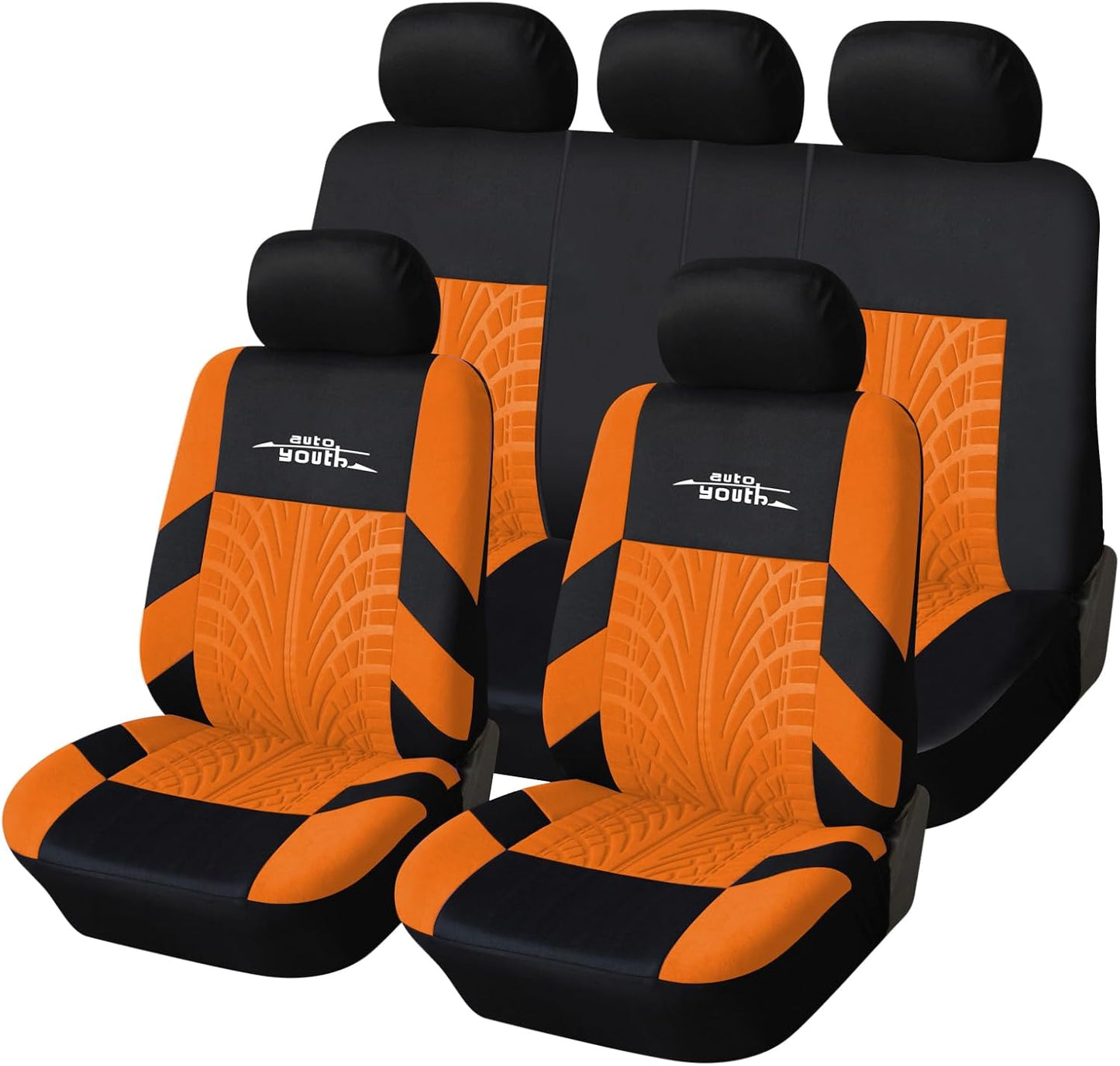 AUTOYOUTH Car Seat Covers for Front Seats, Breathable and Washable Bucket Seat Covers for Cars, Truck, SUV, Vans Airbag Compatible Automotive Interior Covers, Orange