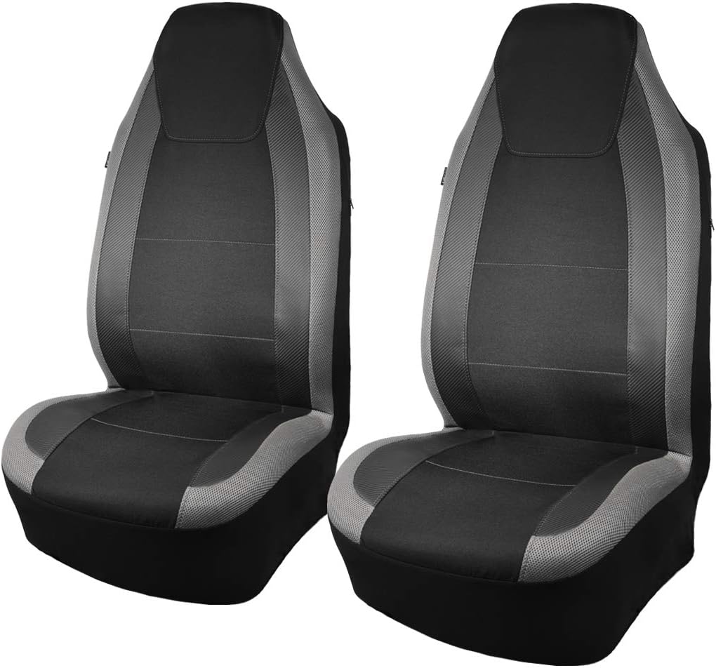 Flying Banner car seat Covers Quality Carbon Fiber Air Mesh Fabric Sport Low High Back Bucket Back Pocket Arm Rest (2 Fronts - High Bucket, Blue)