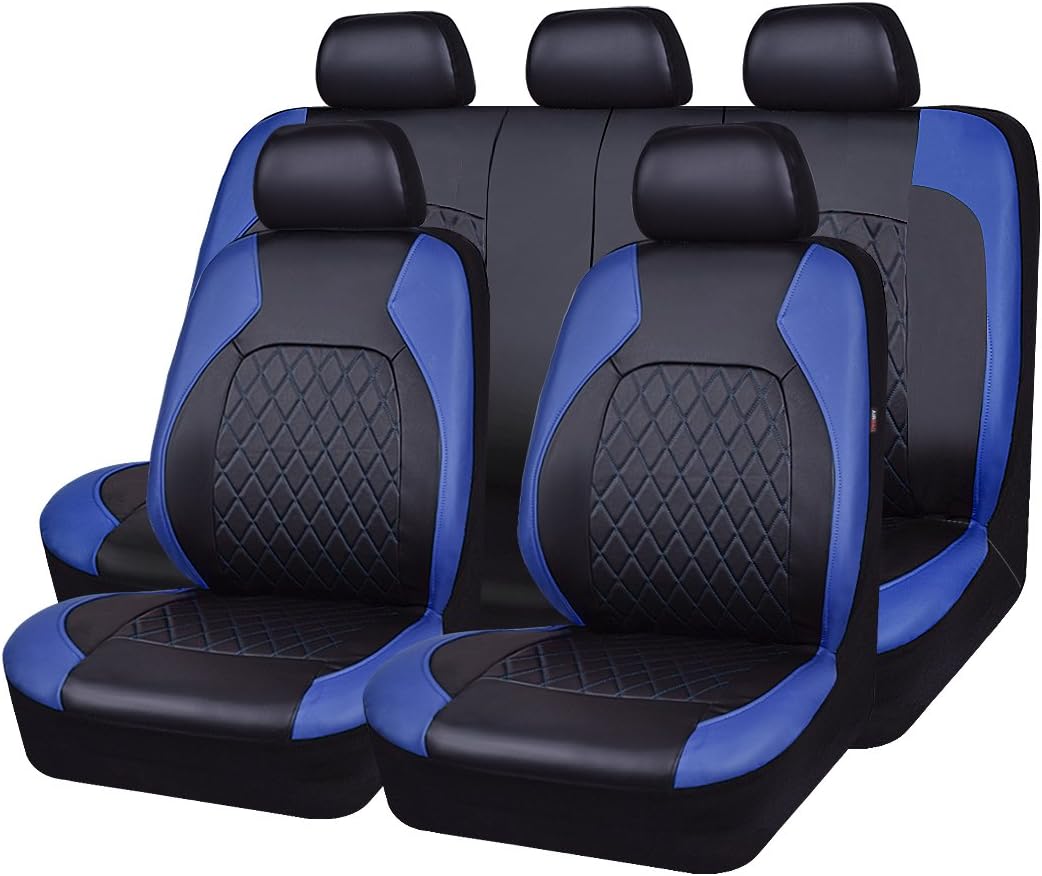 Horse Kingdom Universal Deluxe Pu Luxury Vinyl Car Seat Covers Full Set, Airbag Compatible, Breathable, Fit for Cars, Trucks, SUVs(Black with Red)