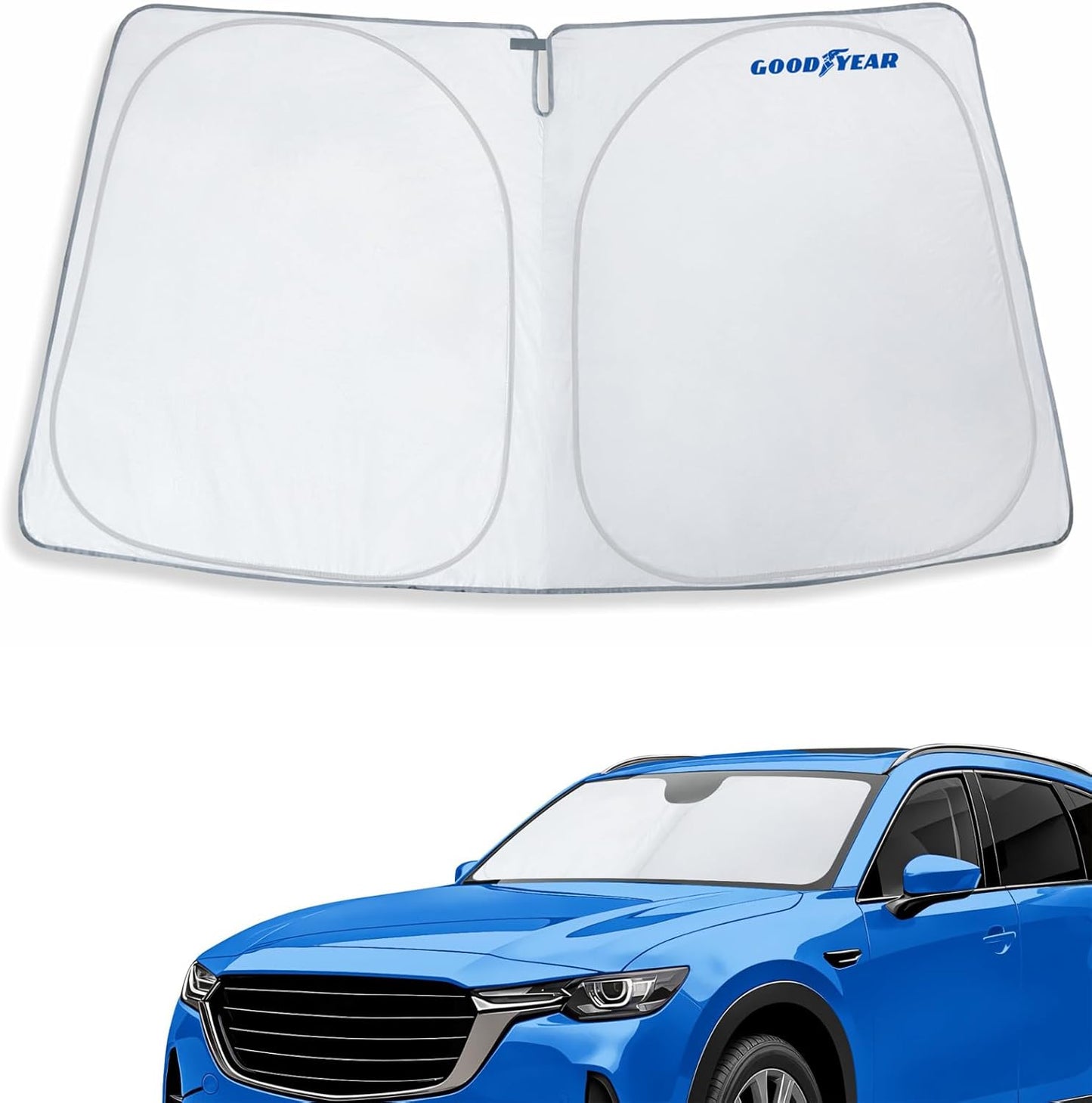 Goodyear Foldable Windshield Sunshade for Chevrolet (Chevy) Tahoe 2021-2025, SUV car Accessories, Sunshade Cover, Sun Shade Car Windshield, Window Sun Blocker - GY008221