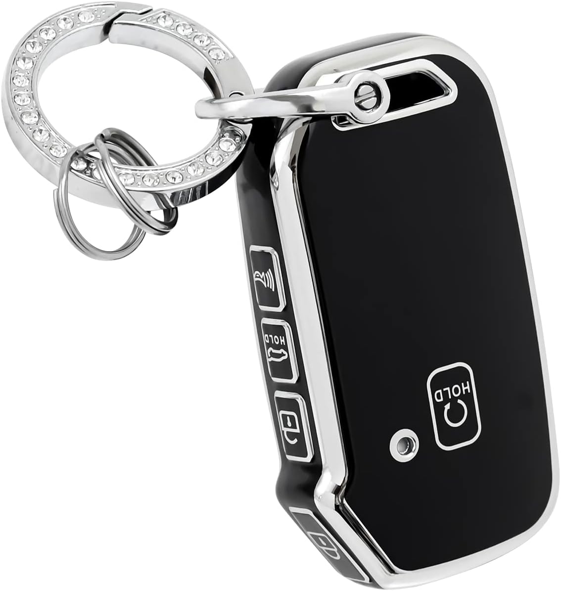 OFFCURVE Key Fob Cover with Keychain for Ford Fusion Explorer Escape F150 F250 F350 F450 F550 Edge Maverick Expedition Lincoln Aviator 5 Buttons Smart Key Holder, Black