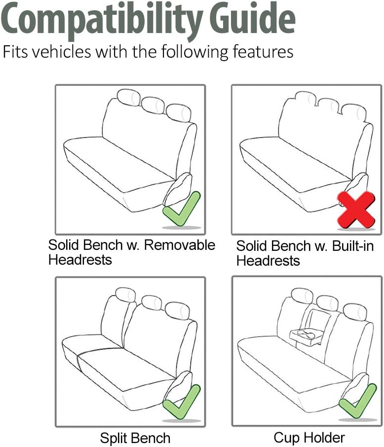 FH Group 40/60, 60/40, 50/50 Split Bench Cover w. 3 Headrests Beige & Black