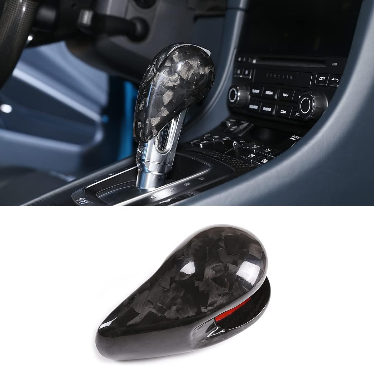 taruisixt Fit for Porsche Macan Panamera Cayman 911 718 Boxster 2009-2020 Real Carbon Fiber Interior Gear Shift Head Cover Knob Trim Car Interior Accessories (Forged Carbon)