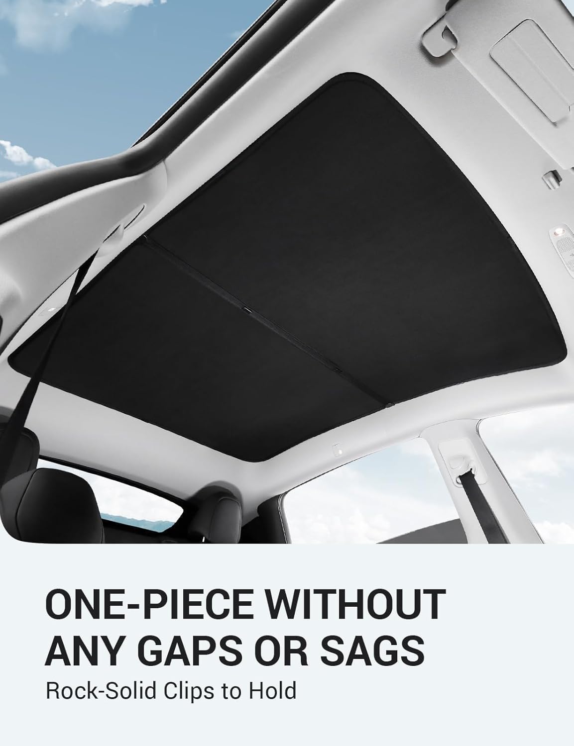 BASENOR 2024 Upgraded Tesla Model Y Glass Roof Sunshade with Storage Bag Sunroof Blocking Heat Cover Top Window Sun Protection for Model Y Interior Accessories 2020-2024 Black (No Sag)