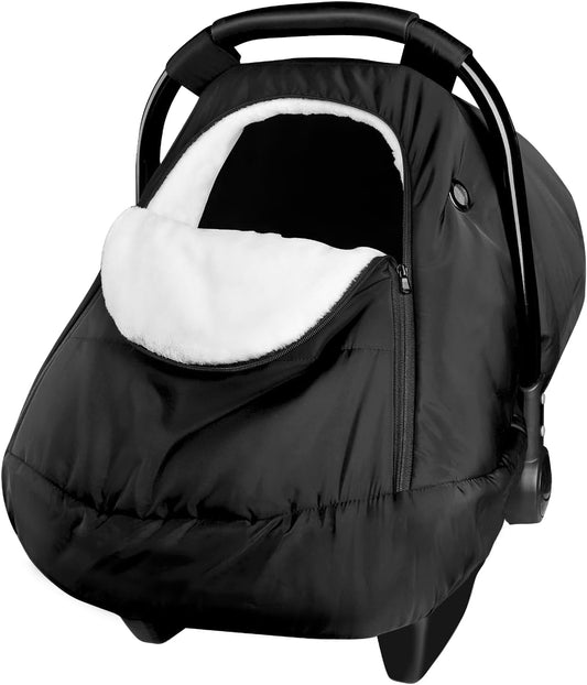 SWESEN Winter Car Seat Covers for Babies, Carseat Cover Boys, Cozy & Warm Cover, Infant Car Seat Canopy Water Resistant, Universal Cold Weather Shield, Black