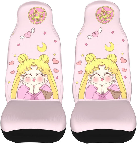 meiystyle Sailor Moon Car Seat Cover Front Seat Covers Universal Fit for Most Cars Trucks SUVs 2 PCS