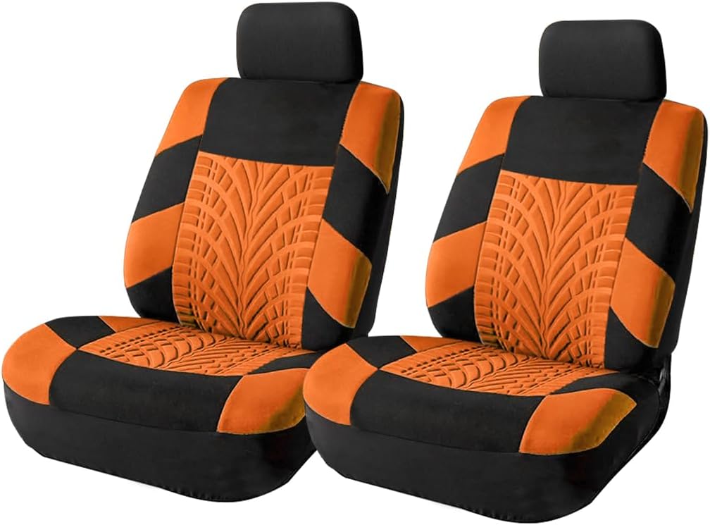 Car Seat Covers Full Set, Polyester Front Bucket Seat Protectors with Split Bench Back Seat Covers, Breathable Thicken Premium Sporty Seat Cushions, Auto Accessories for Car, SUV (Orange/Front,Back)