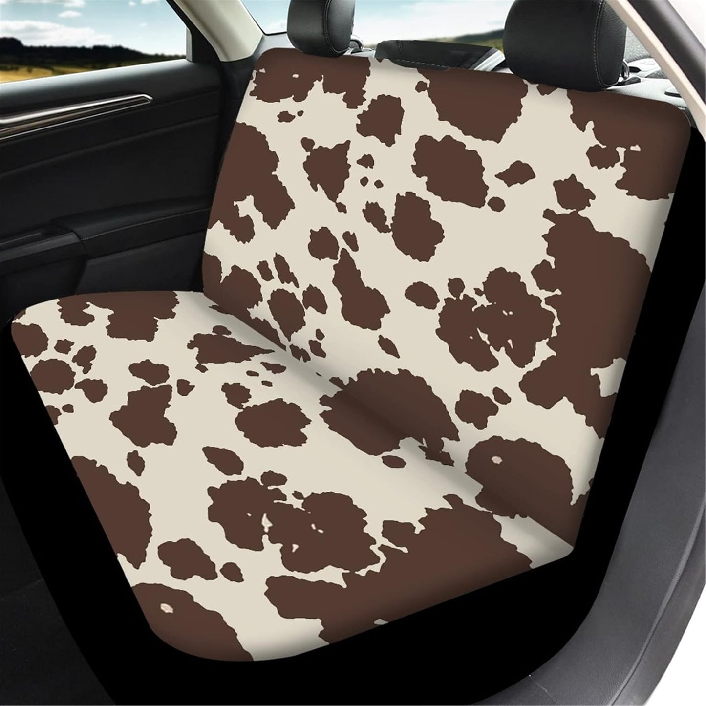 AFPANQZ Cowhide Milk Cow Print Car Rear Bench Protective Seat Cover - Brown, Polyester Fabric, Universal Fit, Full Wrap, Dust-Proof - For Trucks, Vans, SUVs