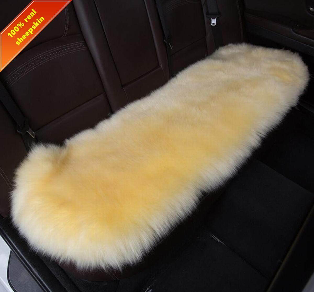 Sisha-A Winter Warmth: Universal Sheepskin Seat Cushion Cover - Natural Wool, for Cars, Trucks, SUVs & Vans - Cozy & Stylish Driving Companion Rear Beige Yellow