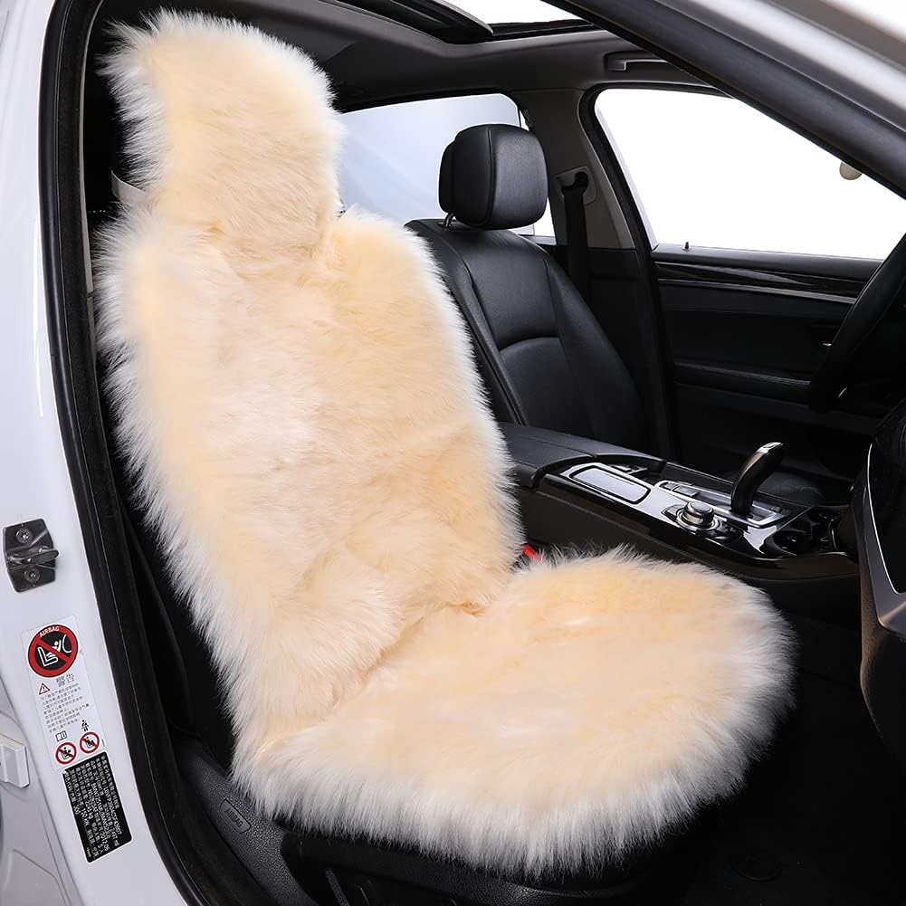 1Pc Faux Sheepskin Wool Fur Car Seat Cover for Cars SUV Trucks Universal Fit, Soft Plush Synthetic Wool Buck Fur Car Seat Cushions by FLMaples(Black)