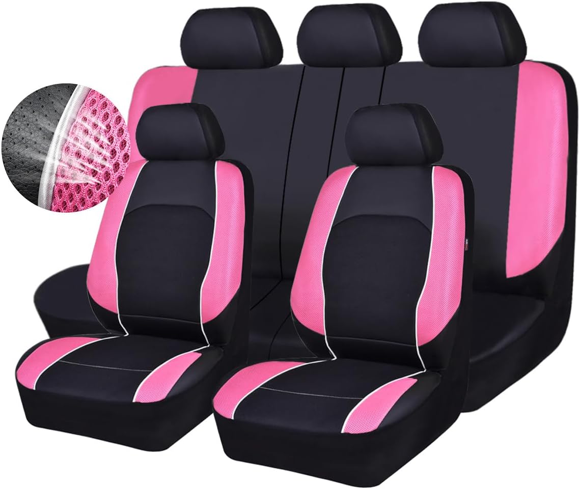 HORSE KINGDOM Universal Car Seat Covers Faux Leather with Air-mesh Breathable Aibag Compatible Fit Cars, Suvs, Sedans, Trucks (Two Front, Gray)