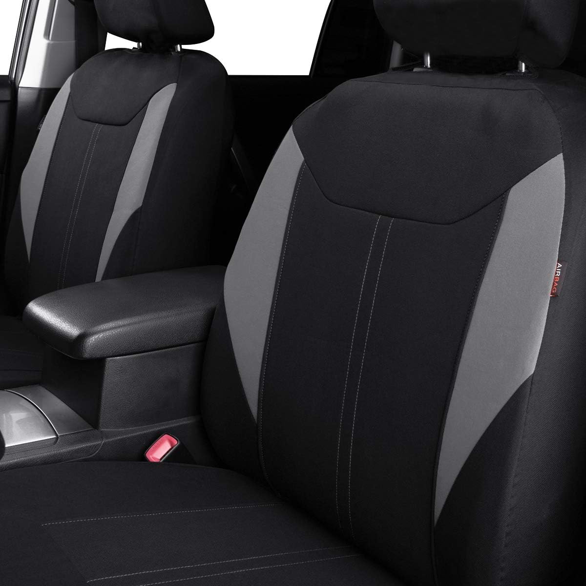 Flying Banner Car Seat Covers Full Set Protectors Fabric Sporty Color Black Gray Red Purple Orange Rear Bench Split SUV Truck (Gray)