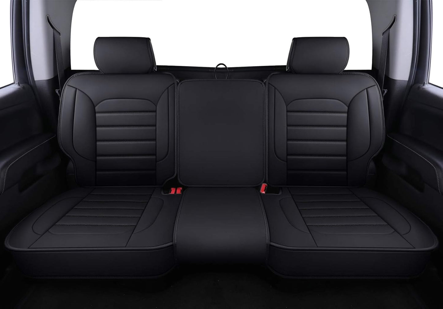 LUCKYMAN CLUB Bench Silverado Seat Covers Fit for 2007-2025Sierra Chevy Silverado 1500 2500 3500 Crew,Double,Extended Cab with Water Proof Faux Leather (Black & Red Rear Covers)