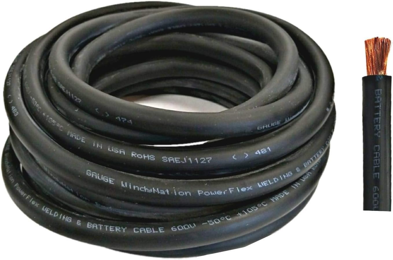 6 Gauge 6 AWG 20 Feet Black Welding Battery Pure Copper Flexible Cable Wire - Car, Inverter, RV, Solar