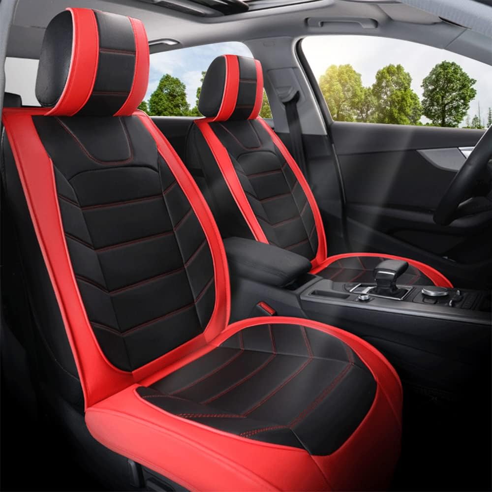 JMTBNO Car Full Set Seat Covers, Luxury Car Protectors, Universal Anti-Slip Driver Seat Cover with Backrest Fit for Most Sedans SUVs Cars Minivans (Red)