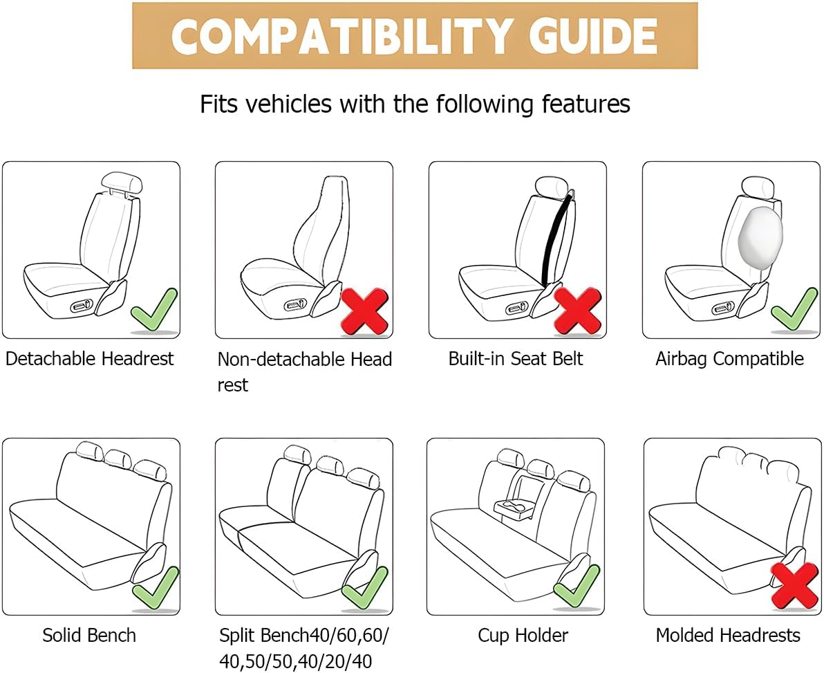 TSUGAMI Full Set Car Seat Covers, PU Leather Cushion Protectors for Auto, Waterproof Split Front and Rear Bench Seat, Breathable Automotive Accessories, Universal Fit for Many Vehicles (Black)