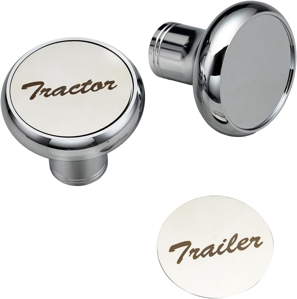 Xintre Pair of Tractor/Trailer Air Valve Knobs Made from Aluminum Interior Accessories Air Brake knobs Compatible with Kenworth T680 Peterbilt 379 389 579 Freightliner, Chrome Stainless Steel (2 Set)