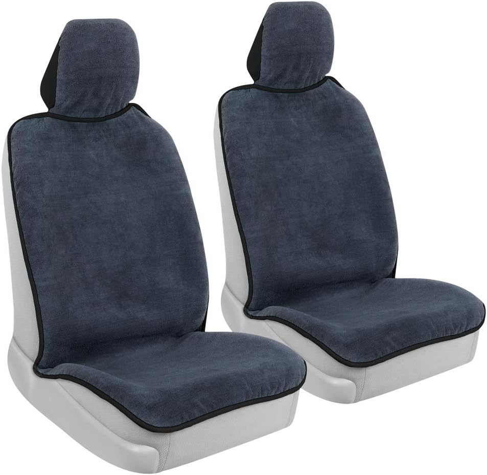 BDK UltraFit Waterpoof Car Seat Towel Cover, 2 Pack with Gray Trim – Washable Sweat Seat Protector, Ideal for Gym Swimming Surfing Running Crossfit, Fits Most Auto Truck Van SUV