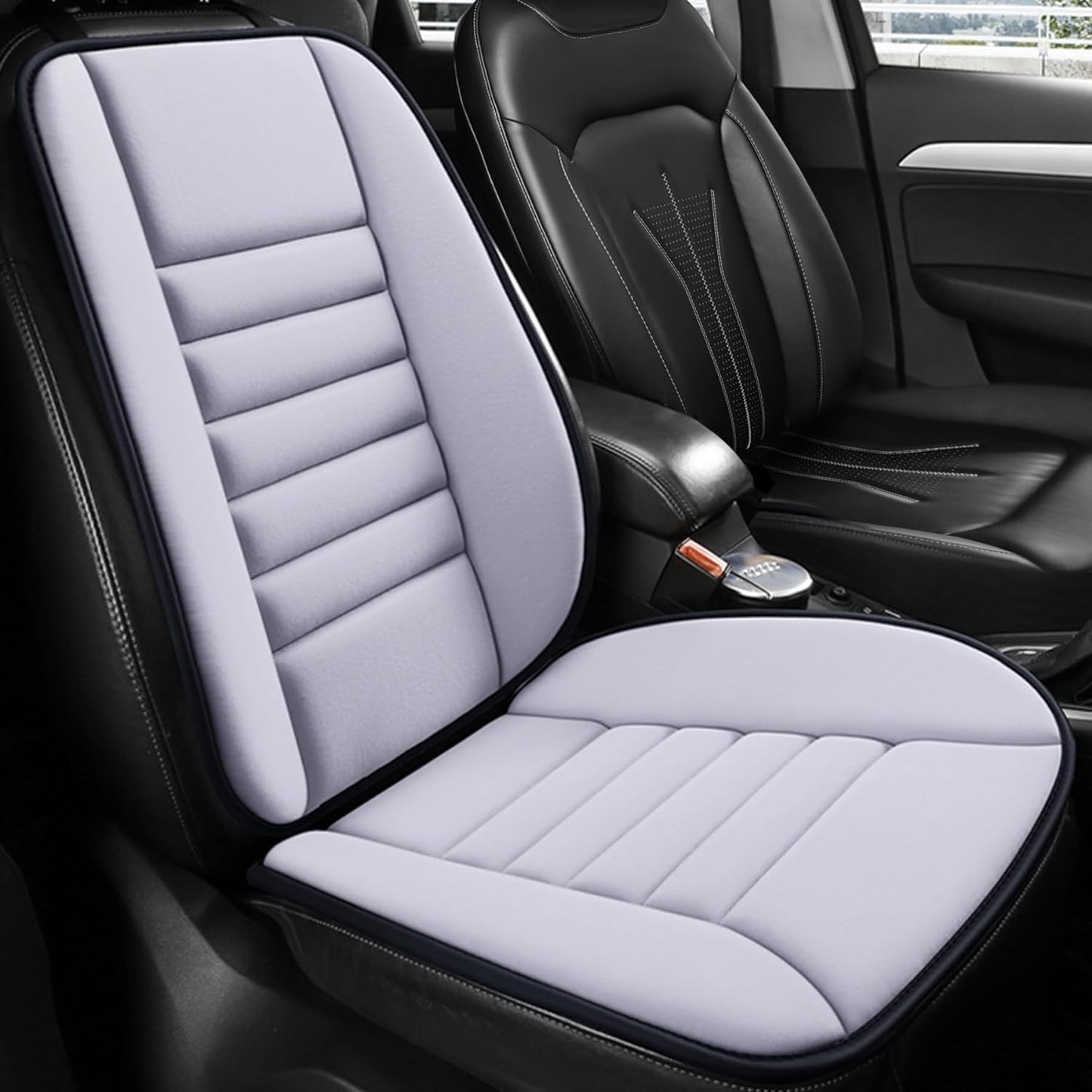 Car Seat Cushion and Lumbar Support Pillow Memory Foam Desk Chair Cushion Back Support for Automotive Seat Driver, Travel, Office Chair, Leg and Back Pain Relief, Washable and Adjustable Strap, Black