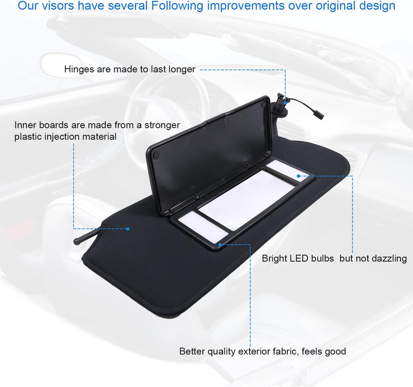 BUSIDN Automotive Sun Visor with Updated Bright LED Lights Sunvisors Replacement for Corvette C5 Chevrolet 1997-2004 Replaces 10442033 10442034 Left Driver and Right Passenger Side