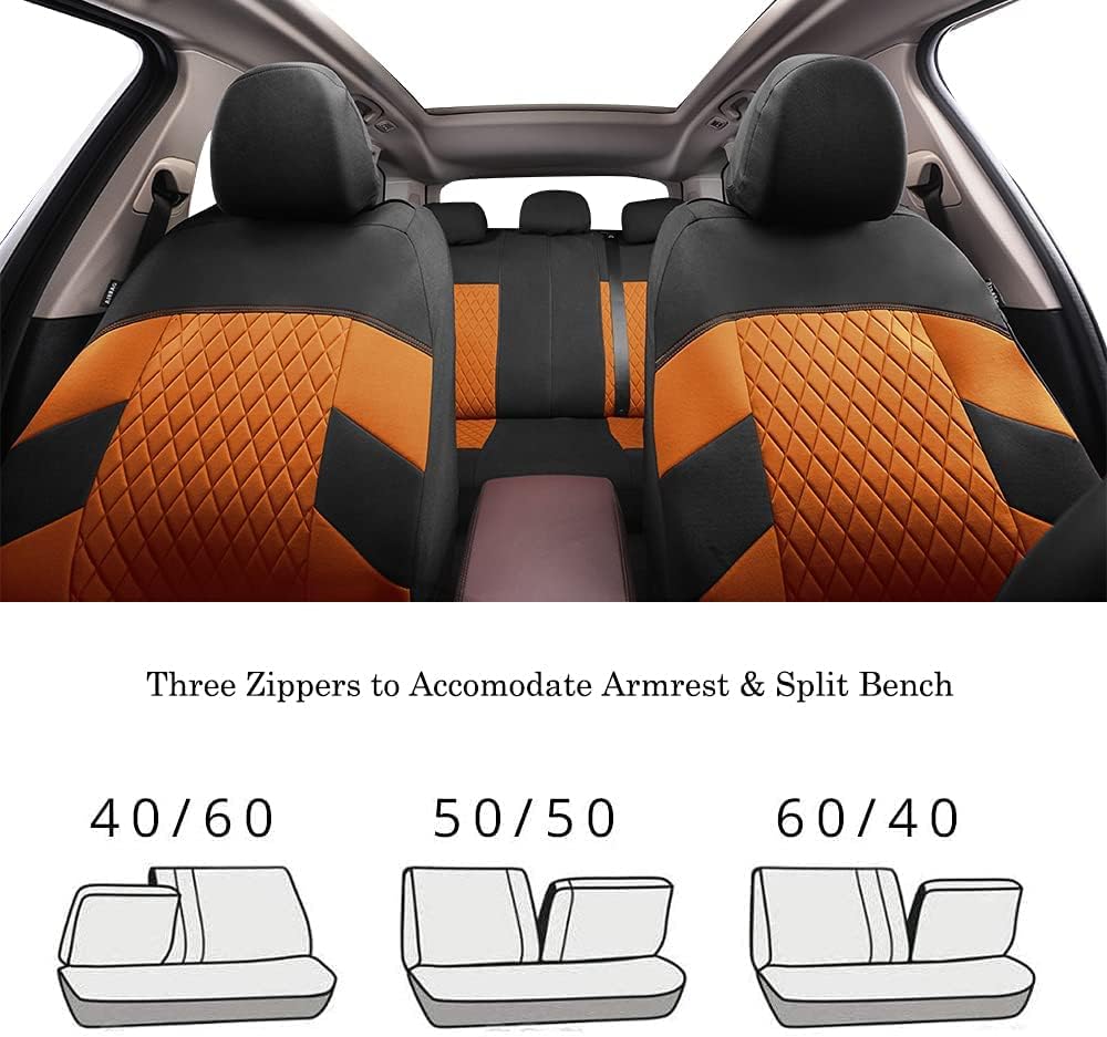 TOYOUN Car Seat Covers Full Set Universal Seat Covers for 5 Car Seater Front Bucket Seat Covers and 50-50 or 60-40 Rear Split Bench Back Seat Covers Fit Most Cars SUVs Trucks Orange