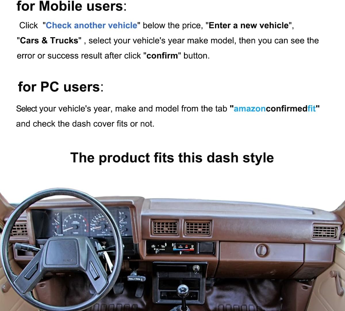 Dash Cover Mat Custom Fit for 1984-1988 Toyota 4Runner Pickup Truck, Dashboard Cover Pad Carpet Protector F95(Darkgray)