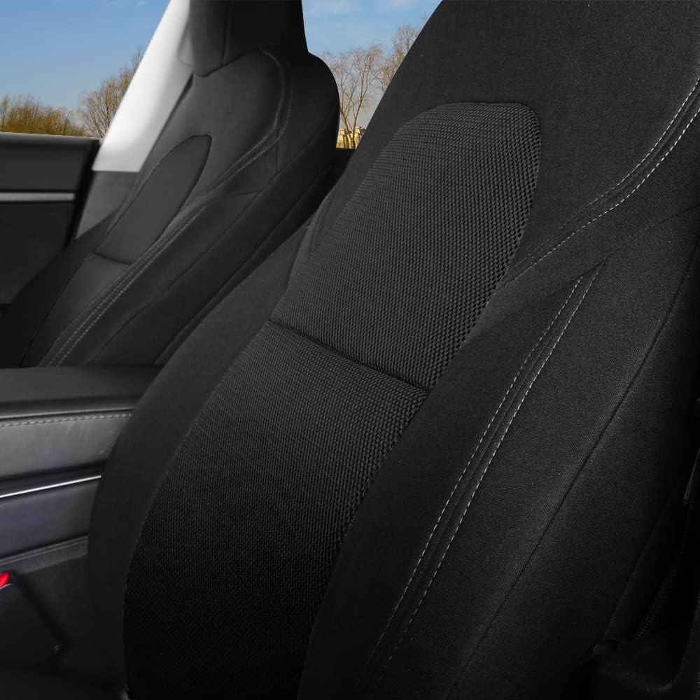 TOYOUN Car Front Seat Covers Custom Fit for Tesla Model 3/Model Y Car Seat Protector 2PCS, Fully Wrapped Farbic Mesh Seat Cover Set for Tesla Model 3/Y2017-2023, Solid Black