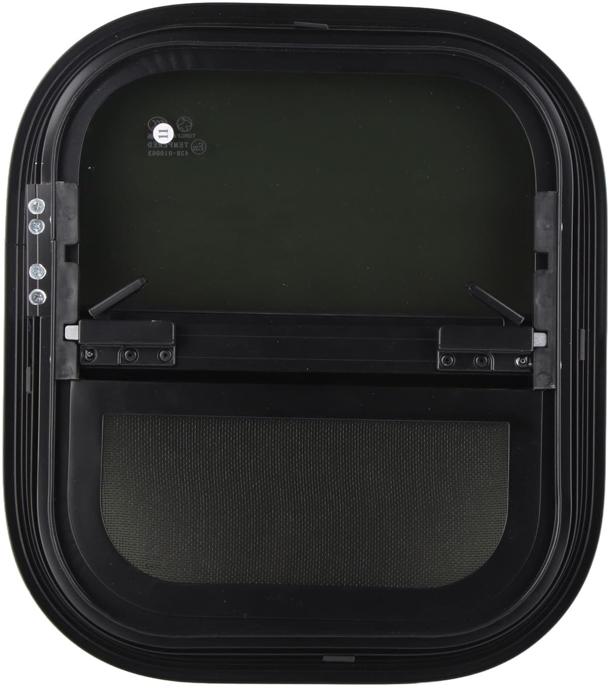 RV Window, 440x390mm Aluminum Alloy Round Vertical Horizontal Sliding Camper Window Replacement with Screen, Tinted Tempering Glass Privacy Screen for Trailer Cargo, Leakproof