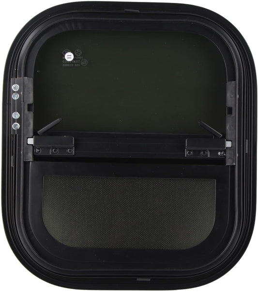 RV Window, 440x390mm Aluminum Alloy Round Vertical Horizontal Sliding Camper Window Replacement with Screen, Tinted Tempering Glass Privacy Screen for Trailer Cargo, Leakproof
