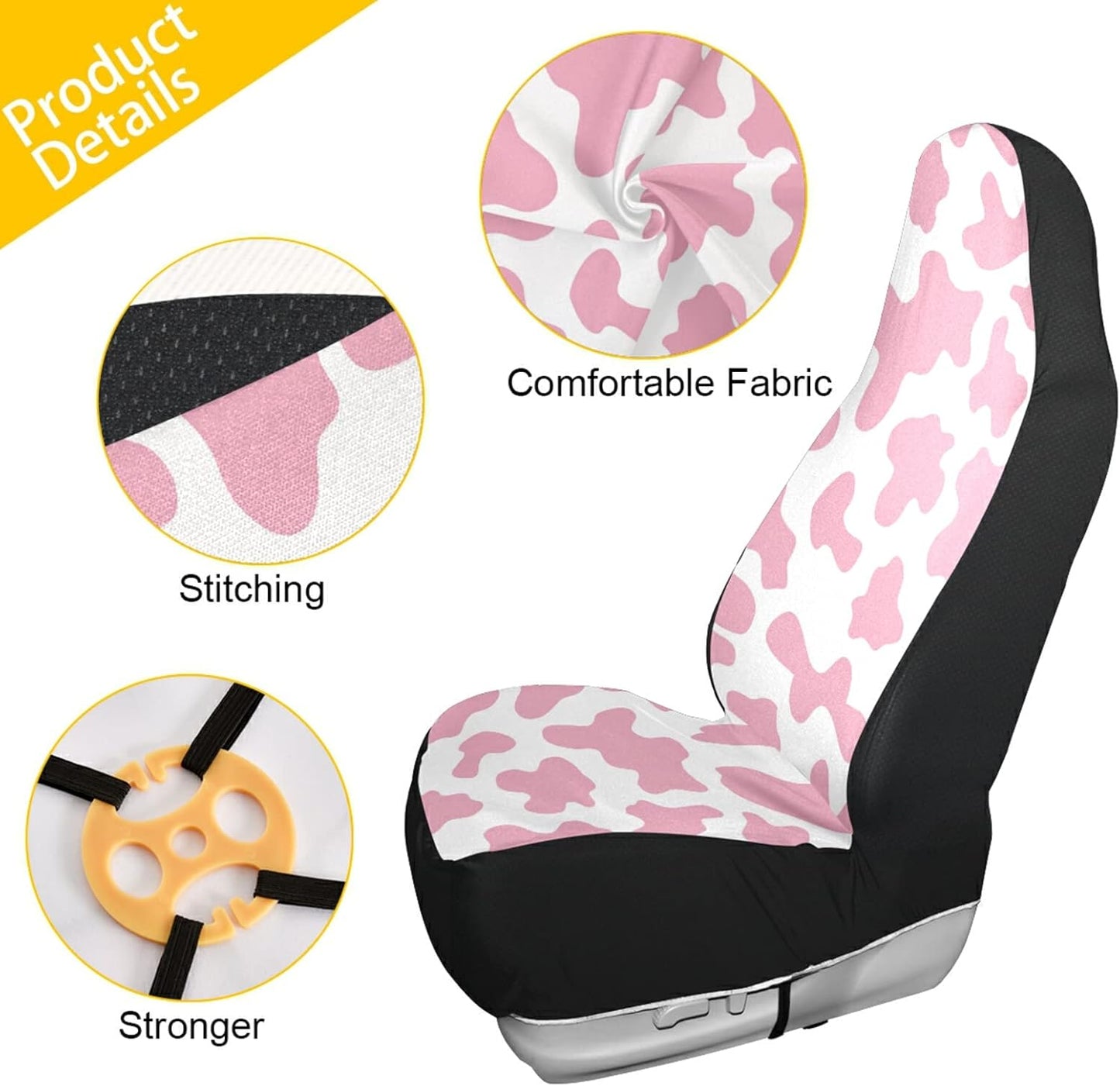 ALAZA Pink Cow Print Camo Camoflage Car Seat Covers Front Seats Only for Women Men Seat Covers w/Organizer Pocket for Cars SUV Truck Sedan, 2 pcs
