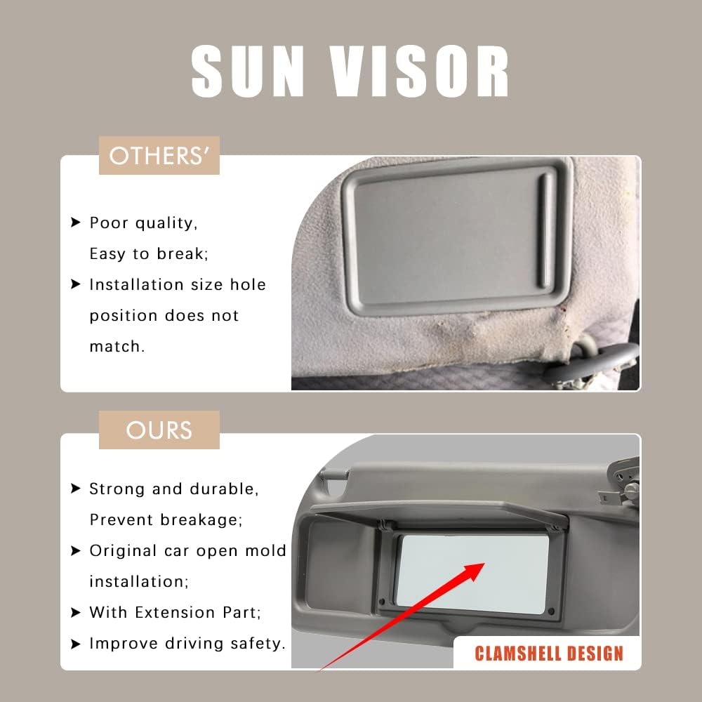 Left Driver Side & Right Passenger Side Sun Visor Replacement for 2006 2007 2008 2009 2010 2011 Honda Civic EX LX Sedan SI Coupe 83280-SNA-A01ZA 83230-SNA-A01ZA Sun Visor Assembly (Atlas Gray)