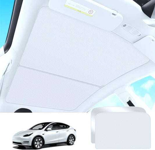 Miraidon 2 in 1 Glass Roof Sunshade for Model Y, Non-Sag Foldable Sunroof Sun Shade UV Reflector for 2021-2023 Tesla Model Y(Original Car Color), Silver (MR-SR-Y1)