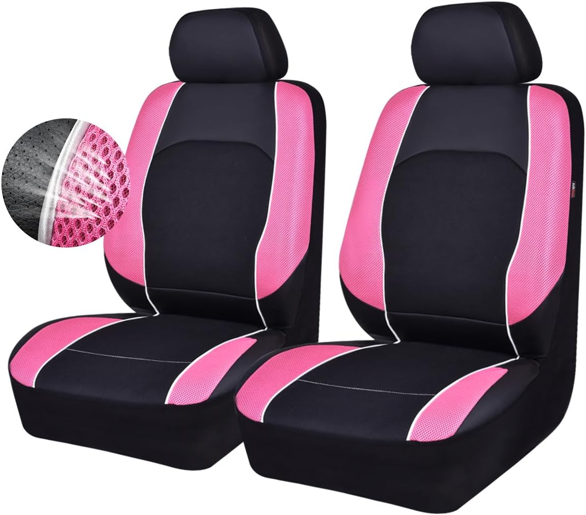 HORSE KINGDOM Universal Car Seat Covers Faux Leather with Air-mesh Breathable Aibag Compatible Fit Cars, Suvs, Sedans, Trucks (Two Front, Gray)