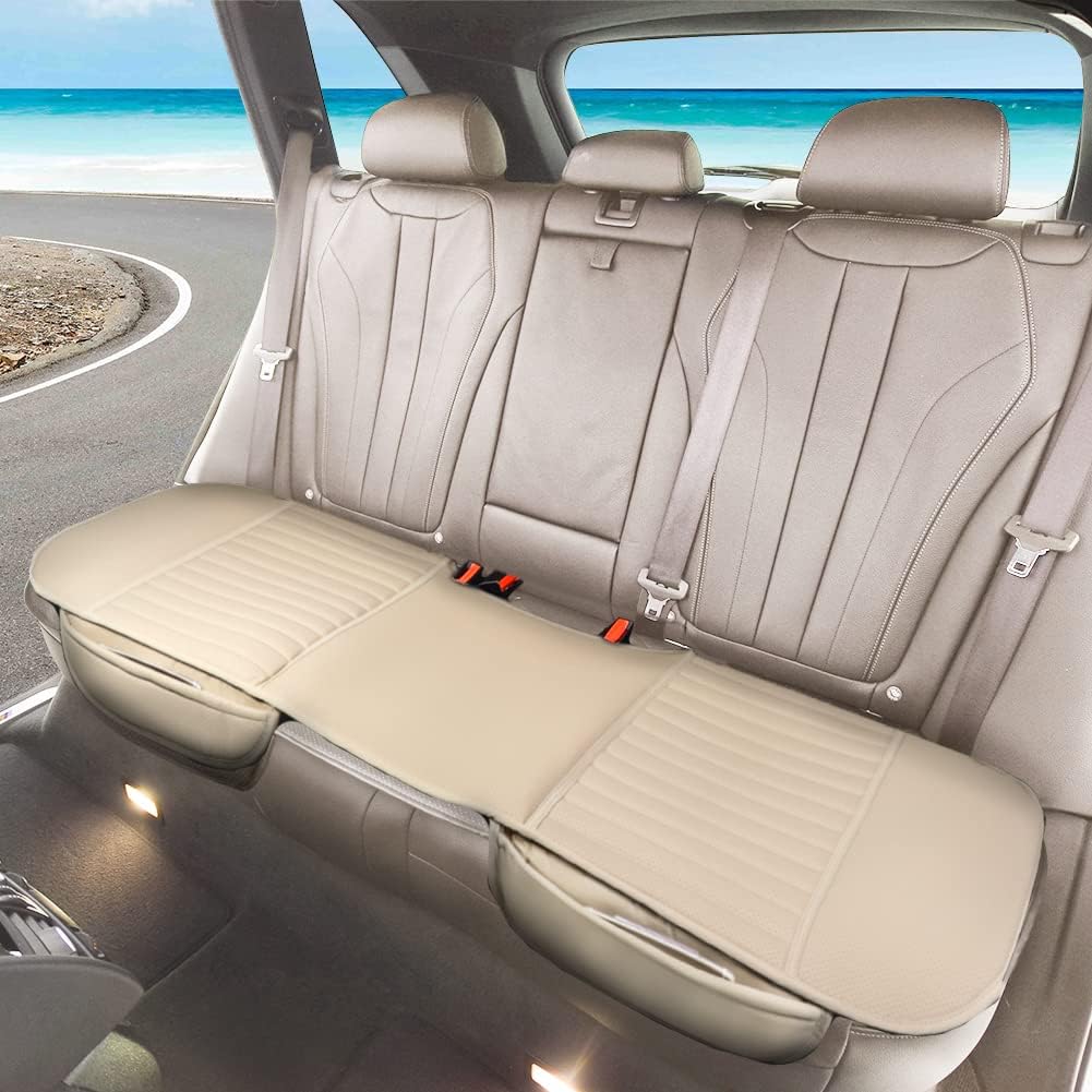 JINGJINGOLD Car Rear Seat Cushion PU Leather Beige Auto Back Seat Cover Breathable Back Cover for Vehicle Supplies Long Pad Mat Car Interior Accessories