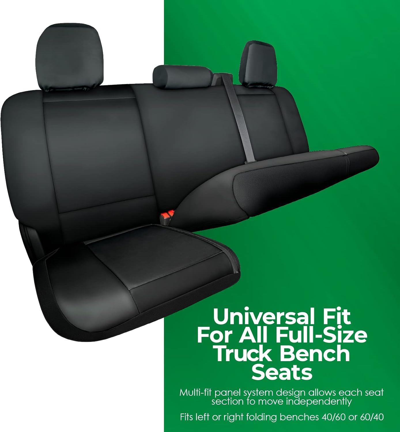 Season Guard Truck Bench Seat Cover; Universal Design Fits Silverado F-150 Ram Sierra Titan Tundra Full-Size Pick-up Trucks; Faux Leather; All Folding Bench,Split or Standard Seats, Black (1370036SG)