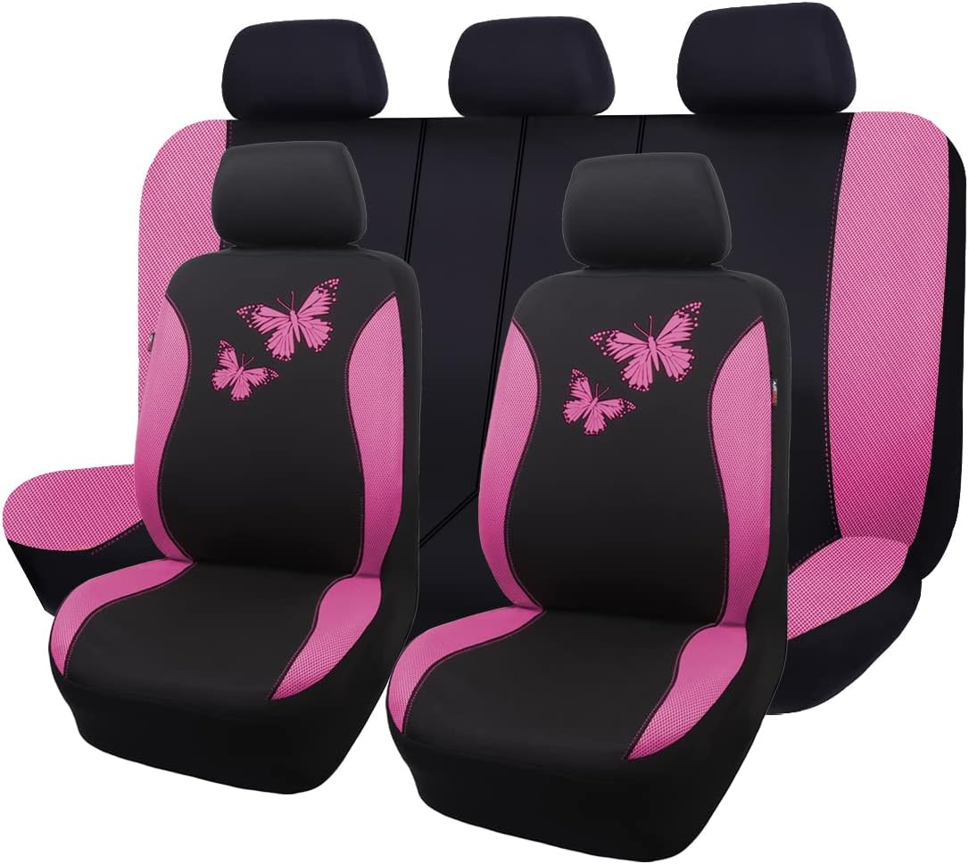 Flying Banner Butterfly car seat Covers ful Set Fashion Universal Lady Woman Female Rear Bench Split Colorized (Full Set, Purple)