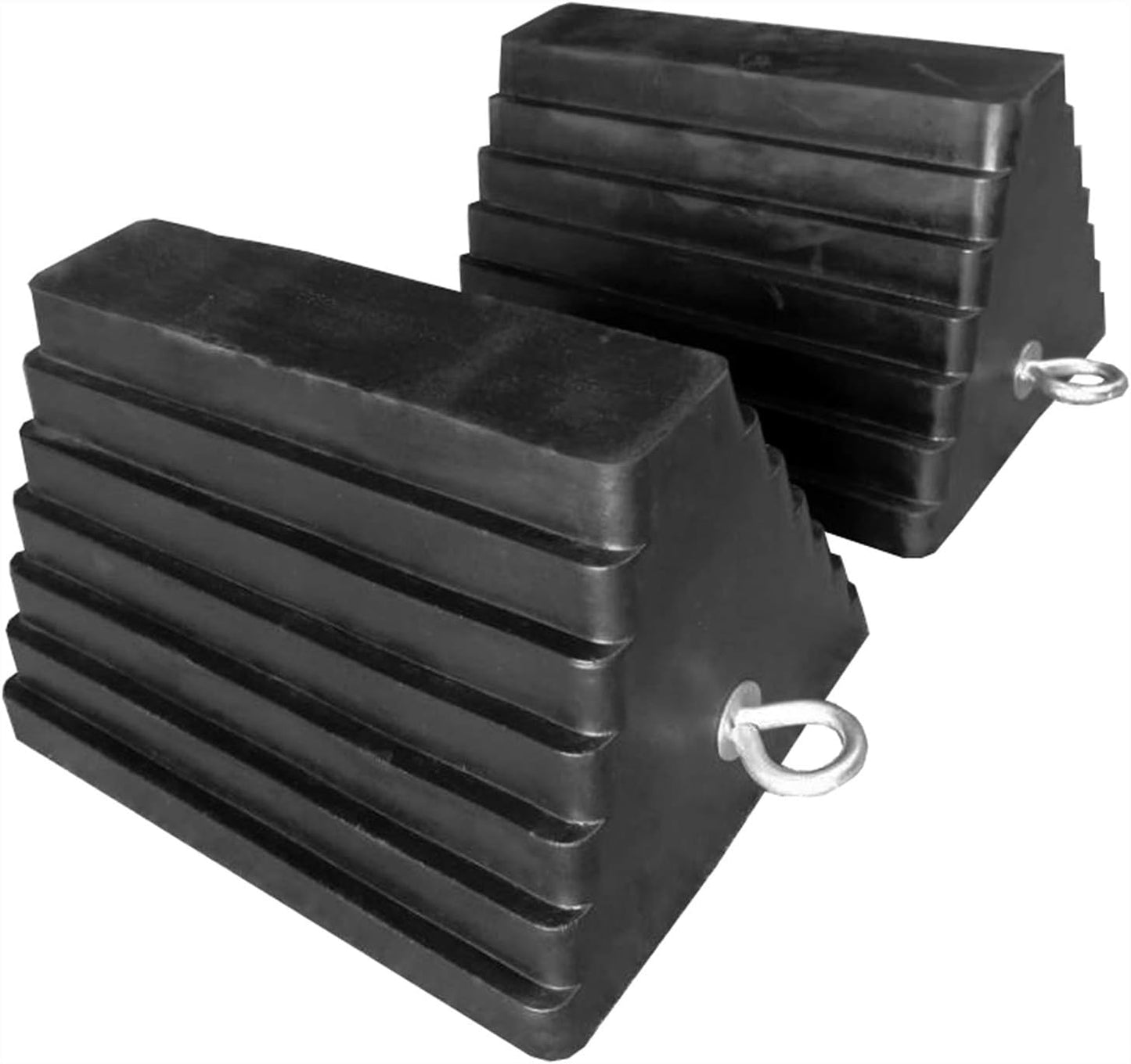 MAXXHAUL 80681 Solid Rubber Heavy Duty Wheel Chock with Eyebolt, 2 Pack, MaxxHaul 80681-10" x 8" x 6"