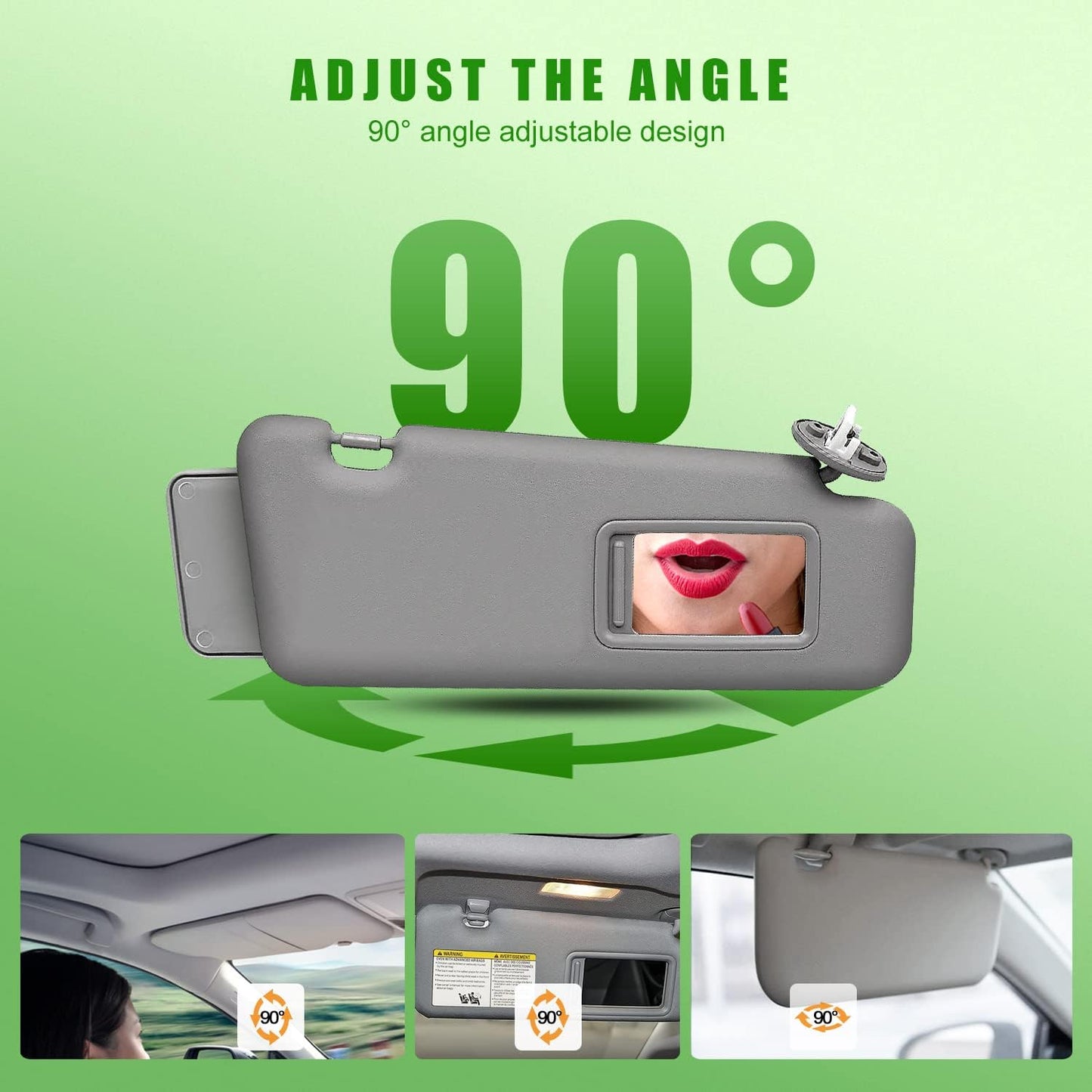 Right Passenger Side Sun Visor for Toyota Highlander 2008 2009 2010 2011 2012 2013 Gray with Light Replace # 74320-48500-B0